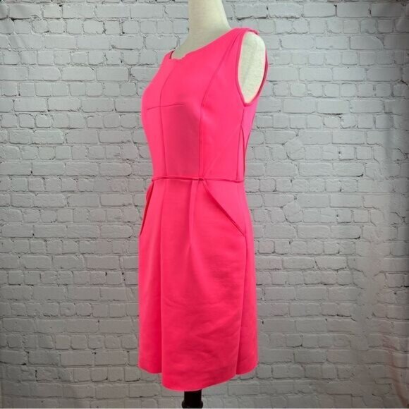 Milly Barbie Core Pink Neoprene Sleeveless Scuba Shift Dress with Pockets Size 6 - Picture 7 of 13